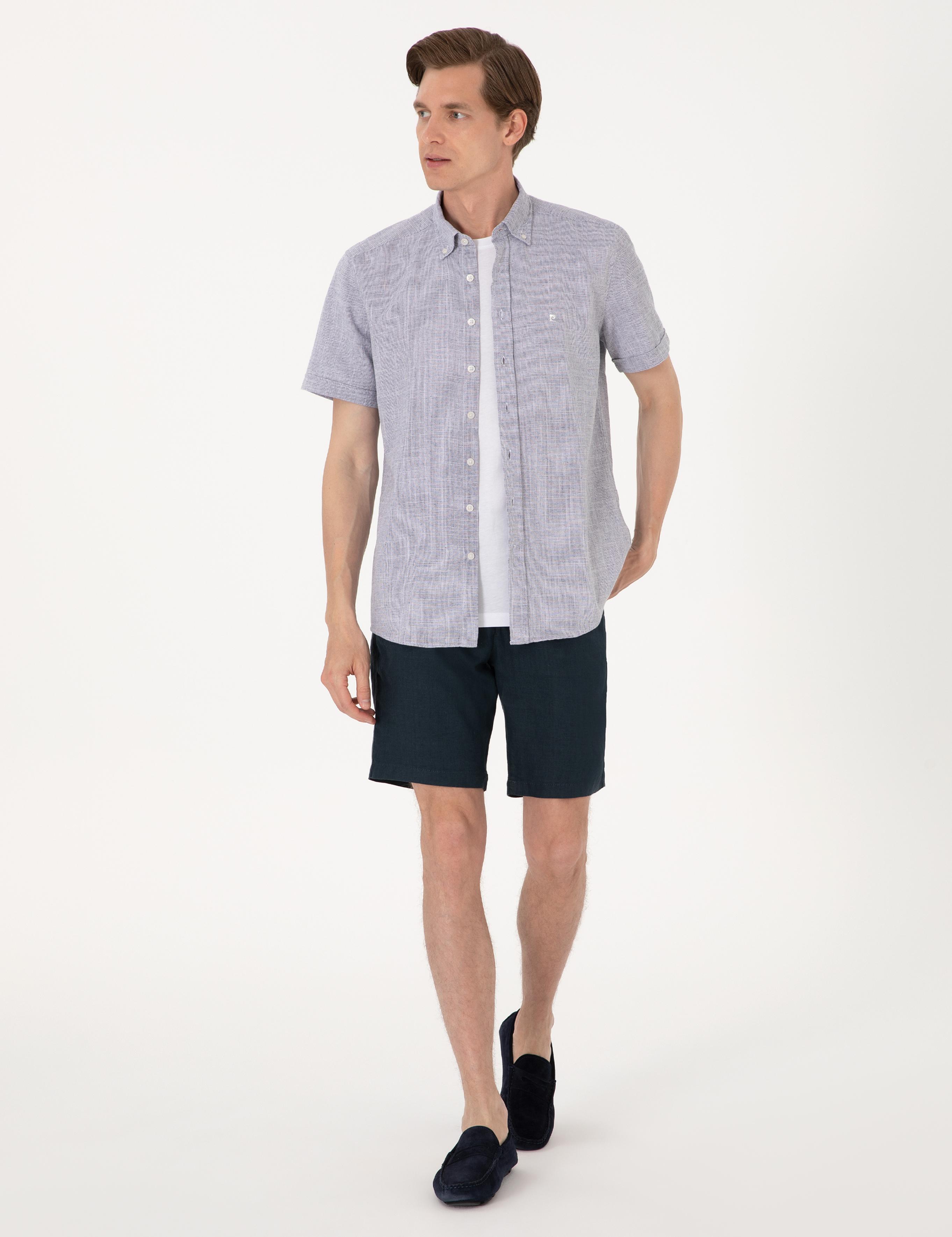 Lacivert Regular Fit Kısa Kollu Gömlek