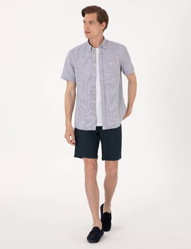 Lacivert Regular Fit Kısa Kollu Gömlek