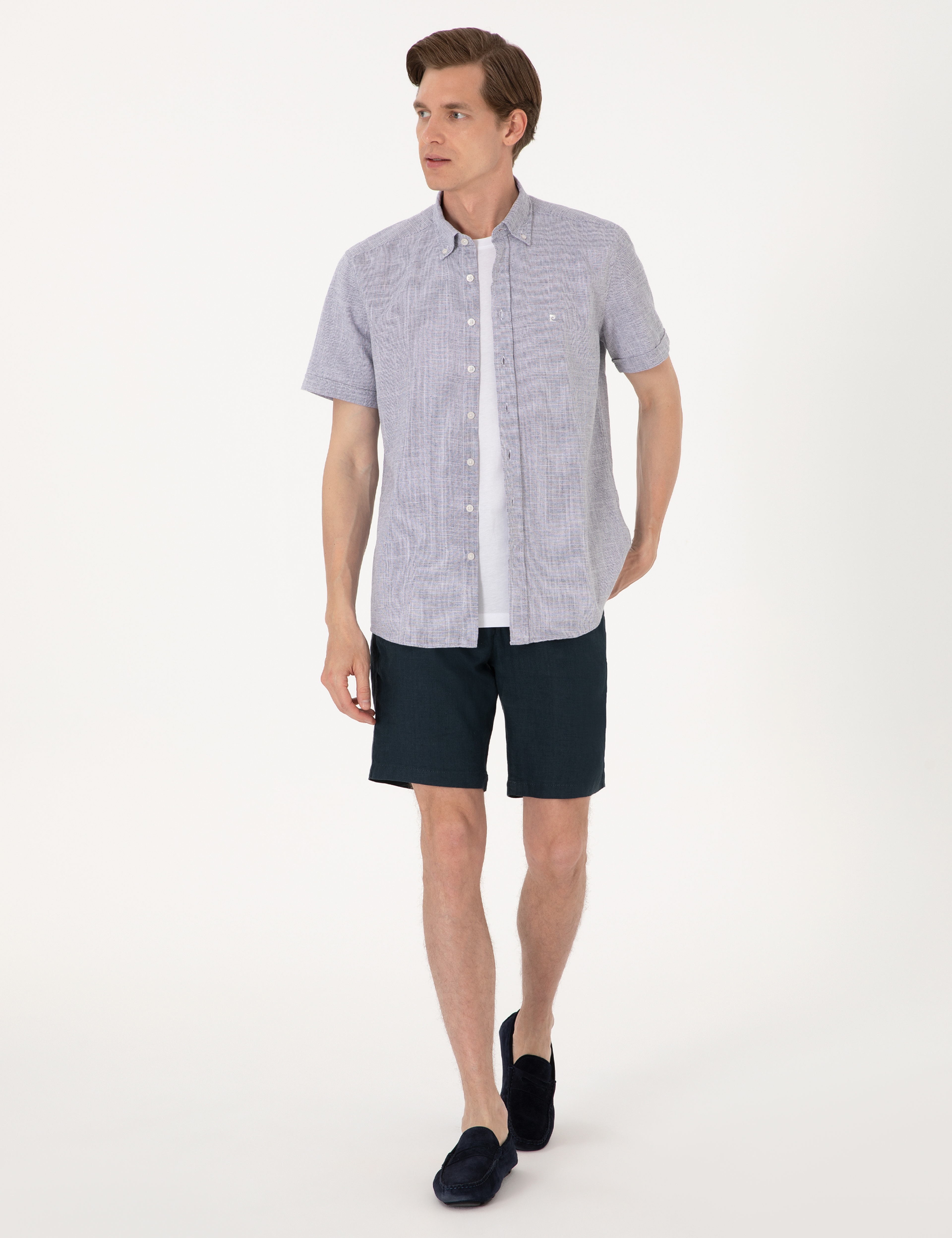 Lacivert Regular Fit Kısa Kollu Gömlek - Image 4