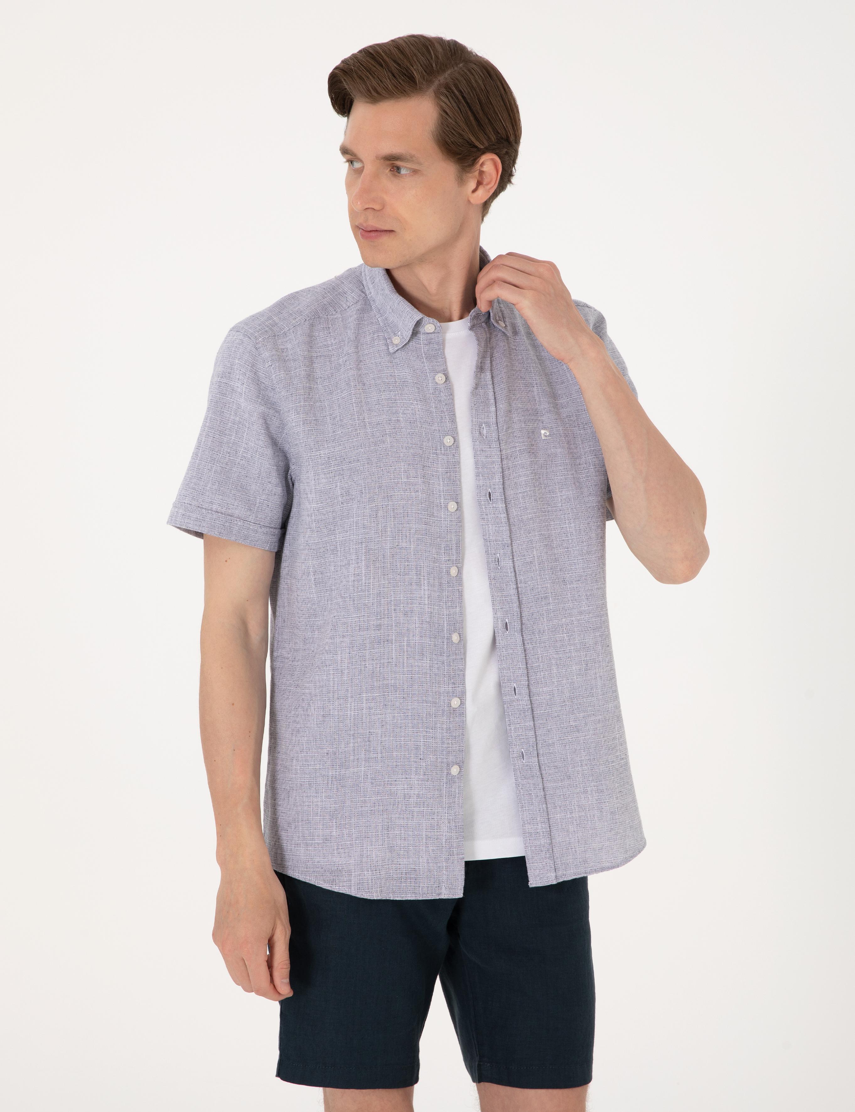 Lacivert Regular Fit Kısa Kollu Gömlek