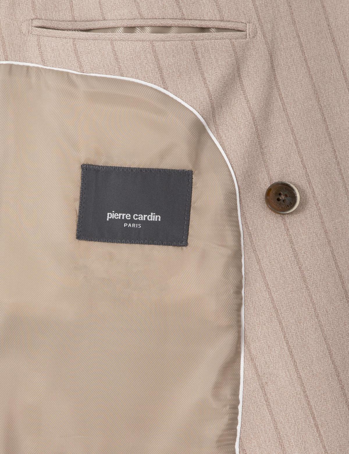 Açık Kahverengi Ex. Slim Fit Çizgili Kruvaze Takım Elbise - 50310421011