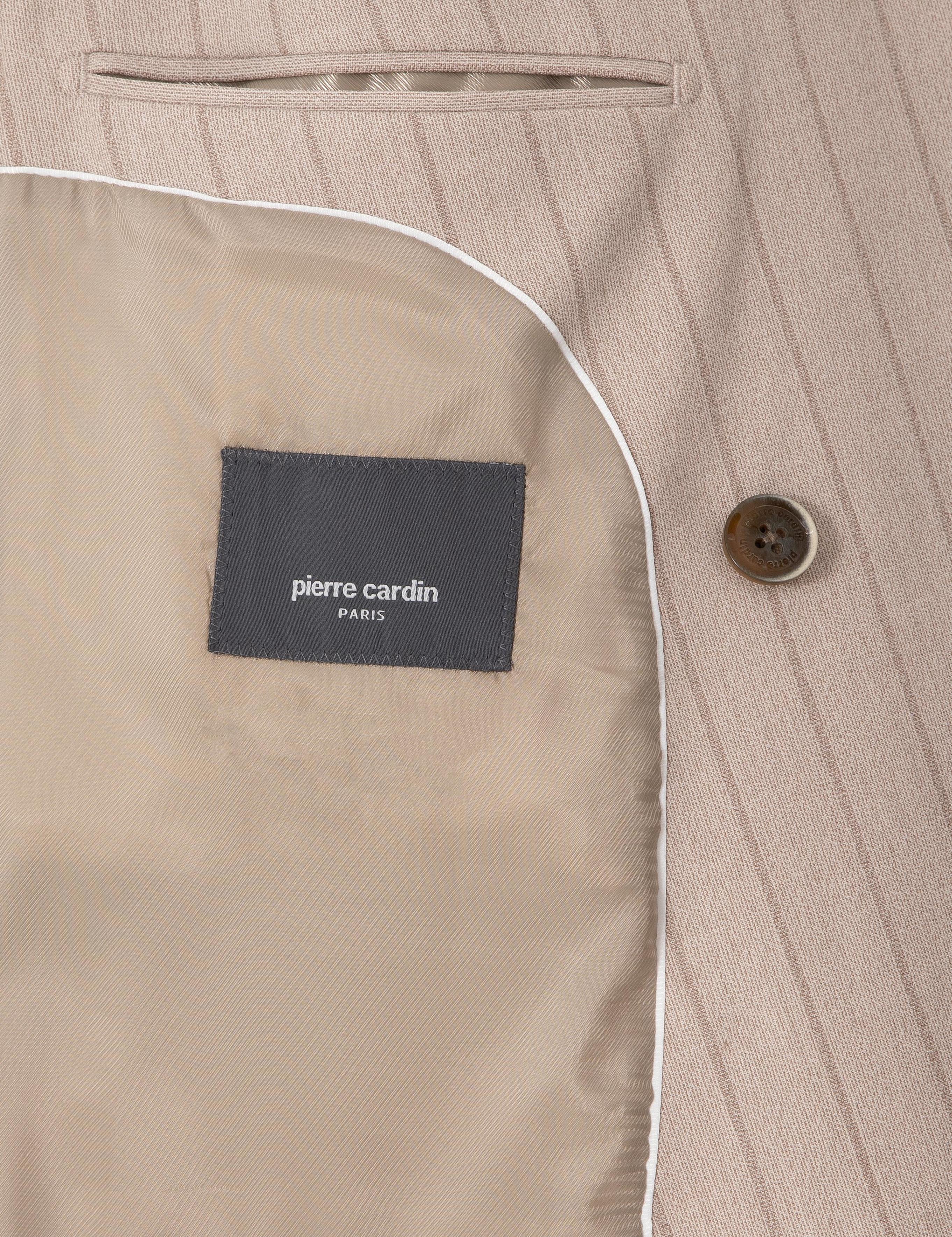 Açık Kahverengi Ex. Slim Fit Çizgili Kruvaze Takım Elbise