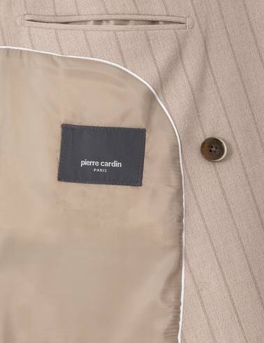 Açık Kahverengi Ex. Slim Fit Çizgili Kruvaze Takım Elbise
