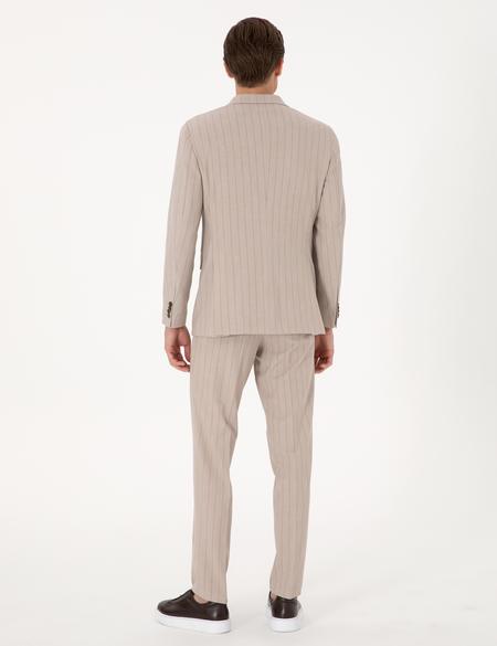 Açık Kahverengi Ex. Slim Fit Çizgili Kruvaze Takım Elbise - 50310421011