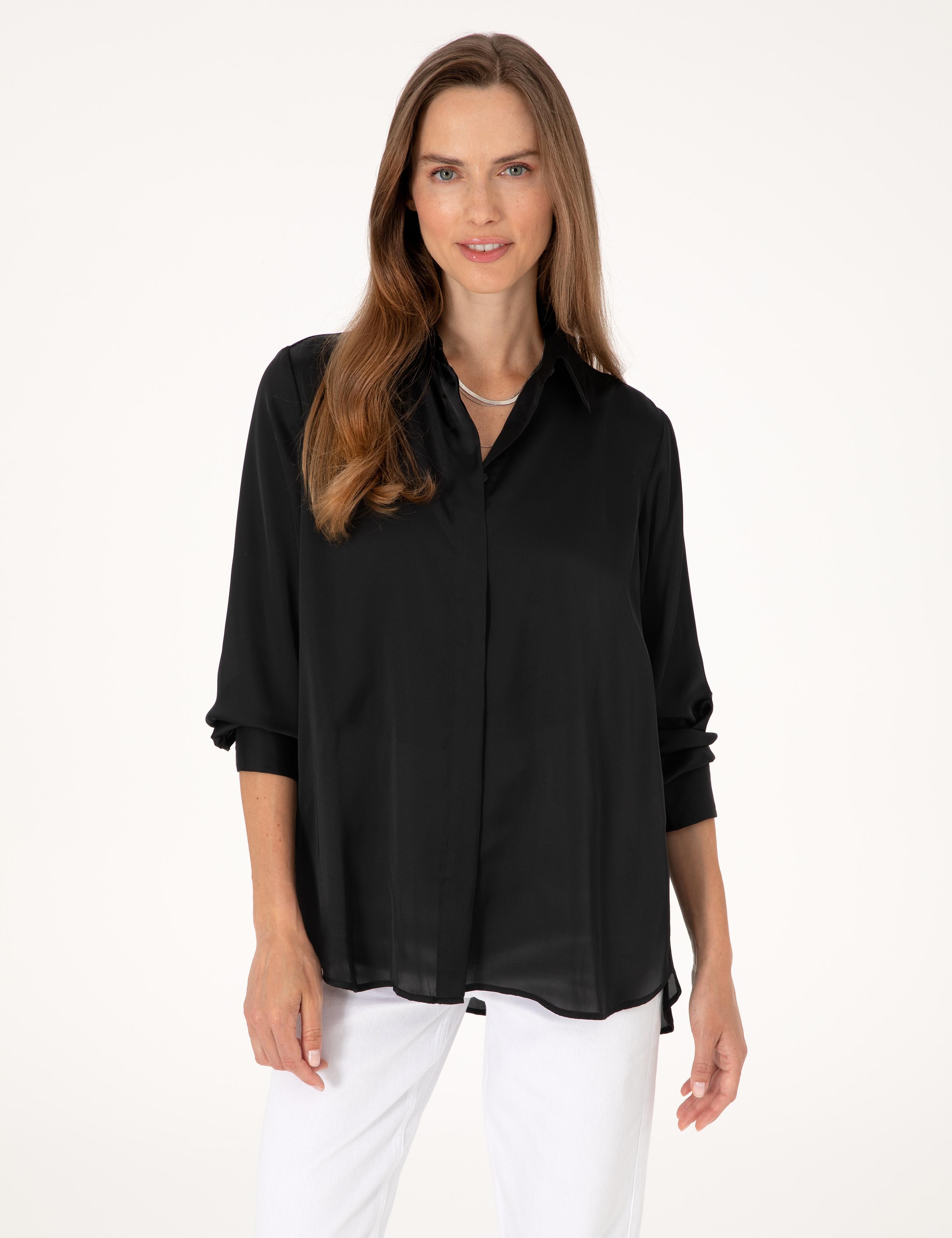 Siyah Comfort Fit Saten Uzun Kollu Gömlek