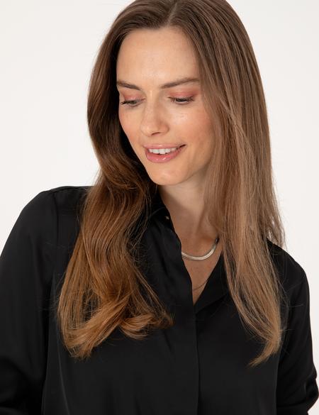 Siyah Comfort Fit Saten Uzun Kollu Gömlek - 50313588015