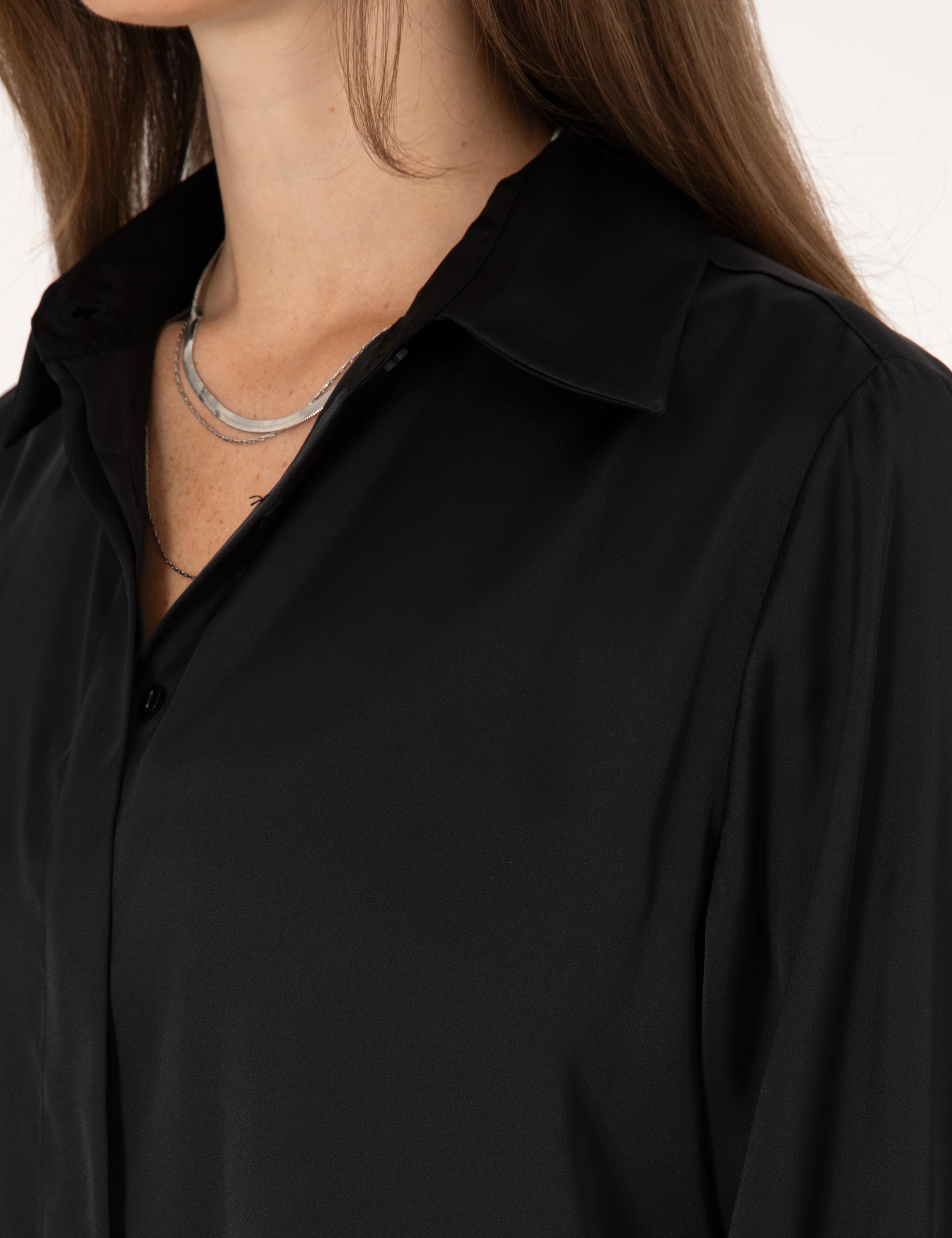 Siyah Comfort Fit Saten Uzun Kollu Gömlek