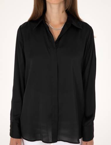 Siyah Comfort Fit Saten Uzun Kollu Gömlek