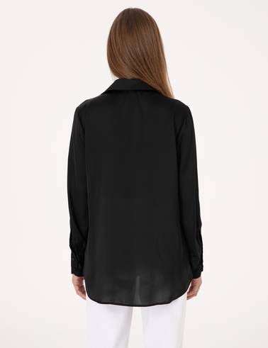 Siyah Comfort Fit Saten Uzun Kollu Gömlek