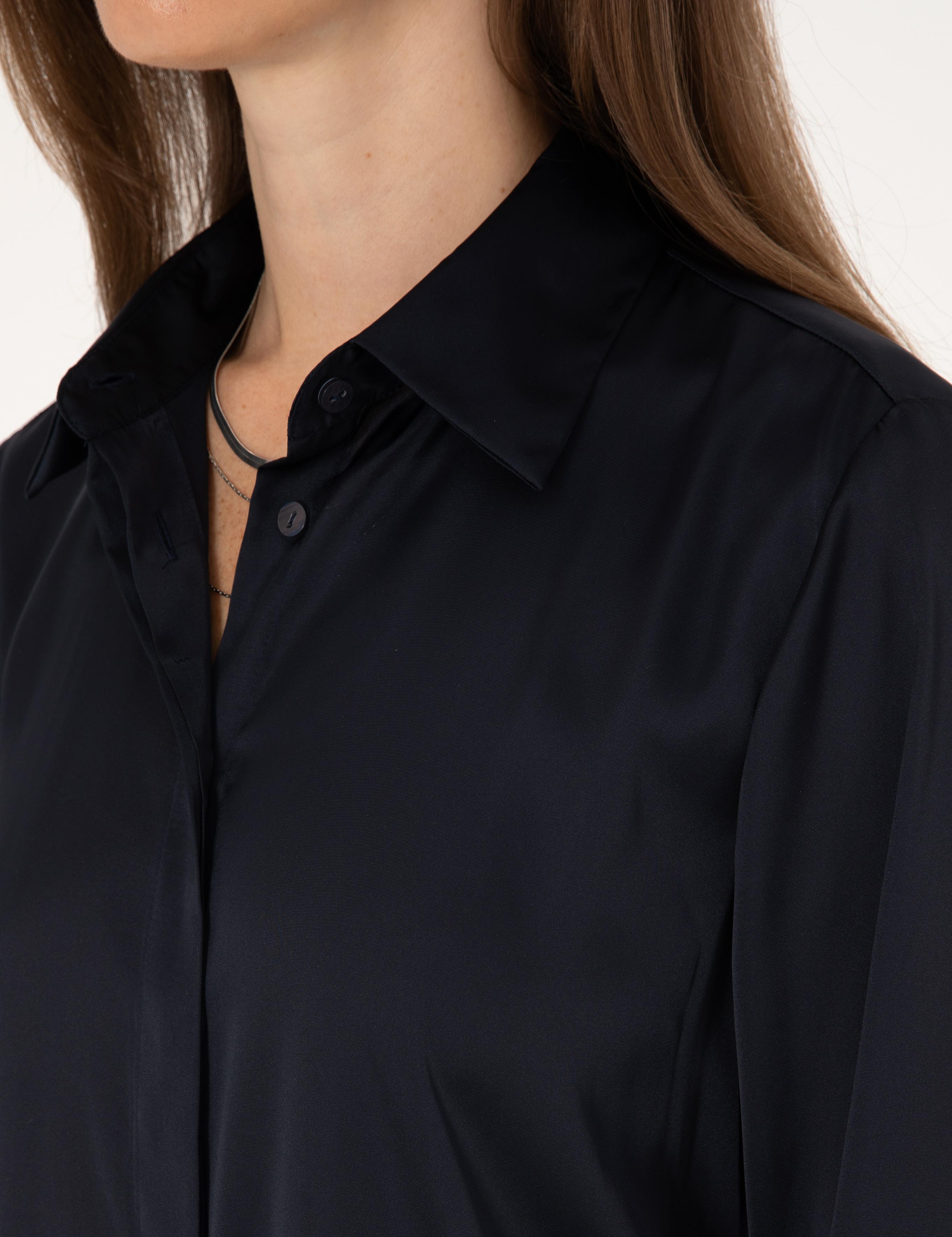 Lacivert Comfort Fit Saten Uzun Kollu Gömlek