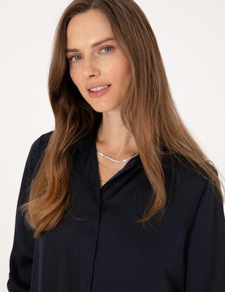 Lacivert Comfort Fit Saten Uzun Kollu Gömlek - 50313588002