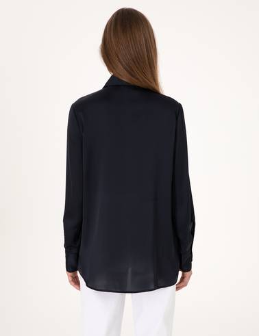 Lacivert Comfort Fit Saten Uzun Kollu Gömlek