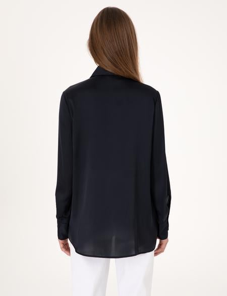 Lacivert Comfort Fit Saten Uzun Kollu Gömlek - 50313588002