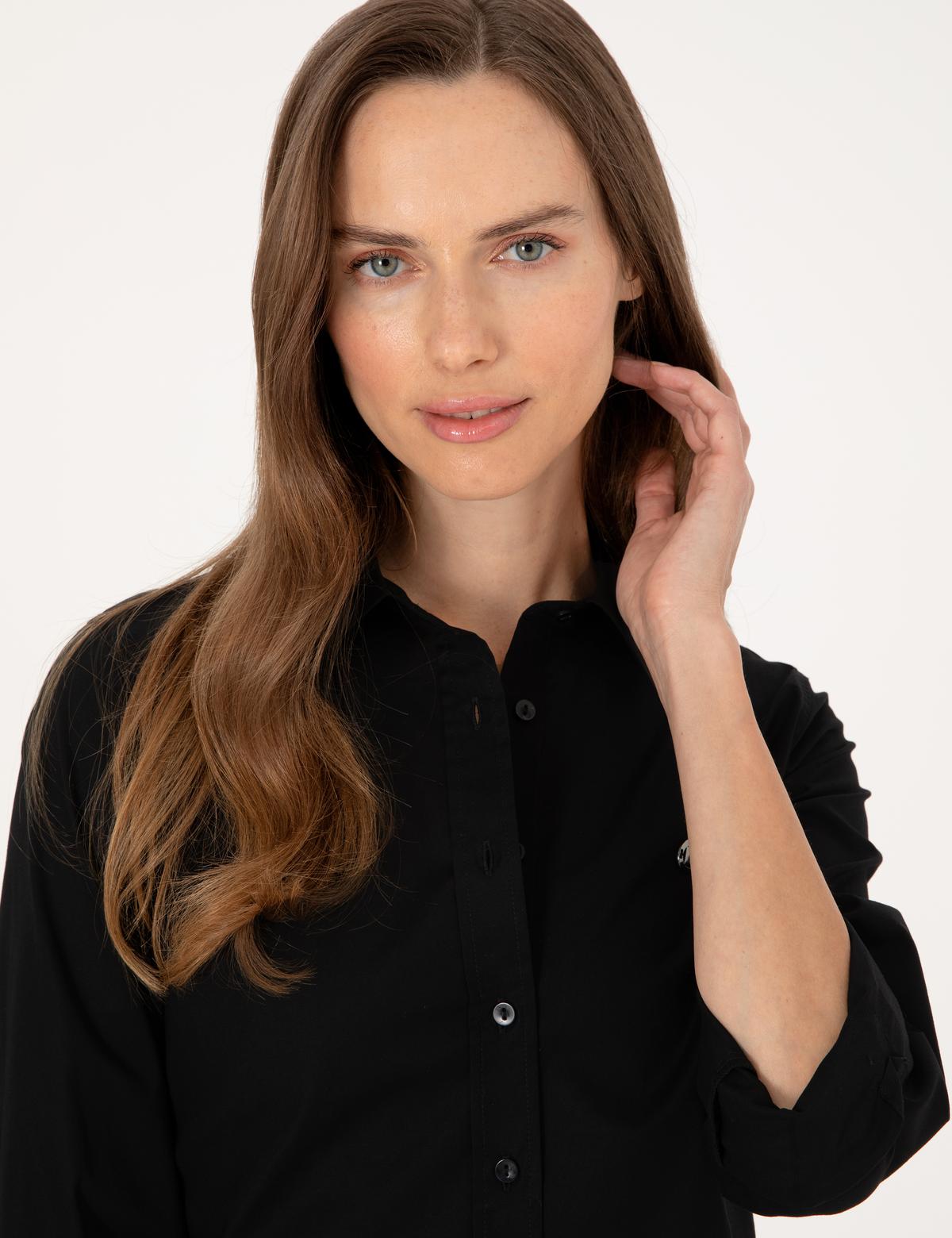 Siyah Slim Fit Uzun Kollu Gömlek - 50313589009