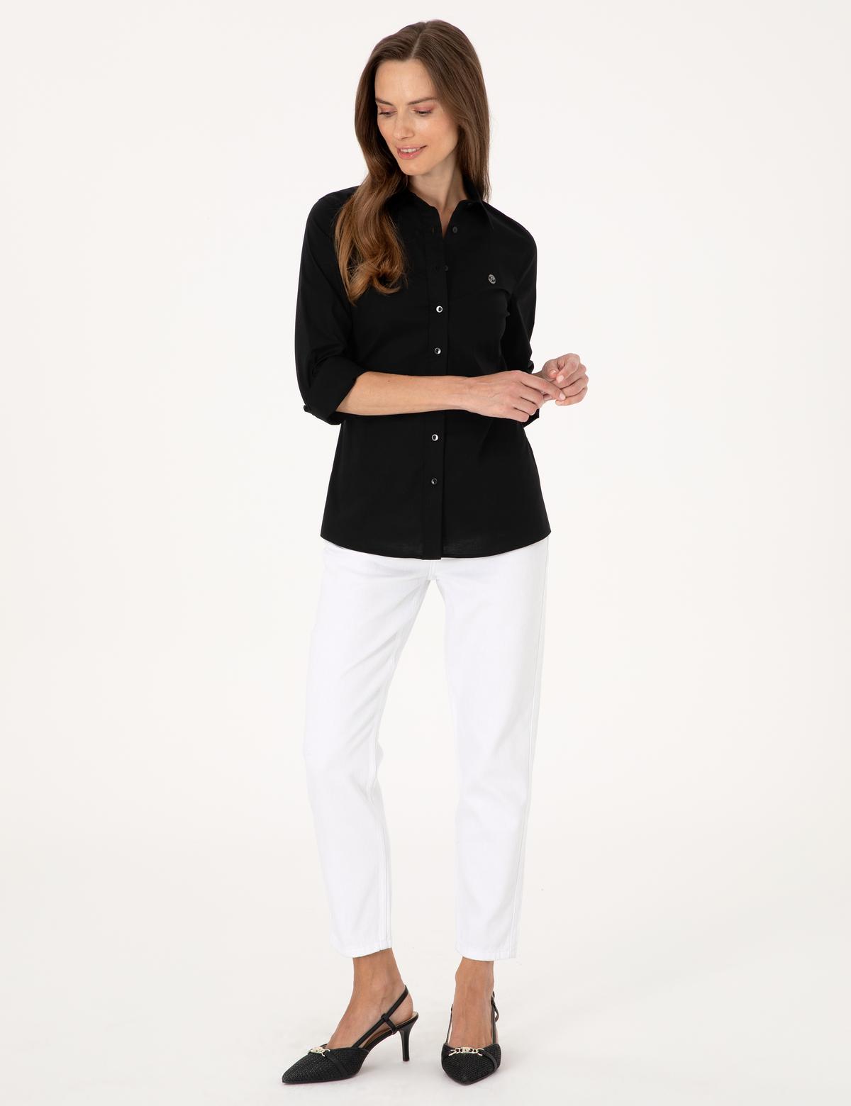 Siyah Slim Fit Uzun Kollu Gömlek - 50313589009