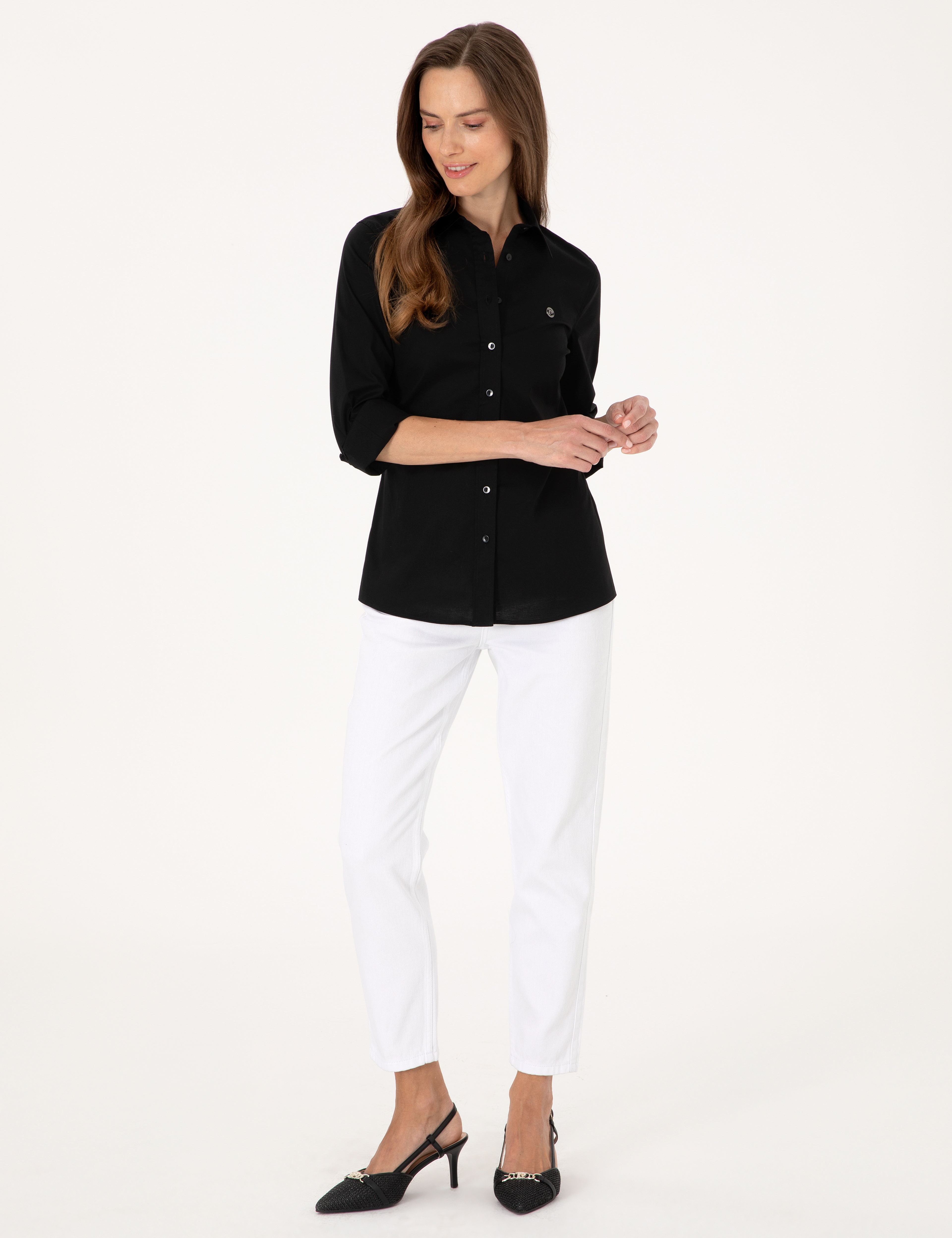 Siyah Slim Fit Uzun Kollu Gömlek - Image 4