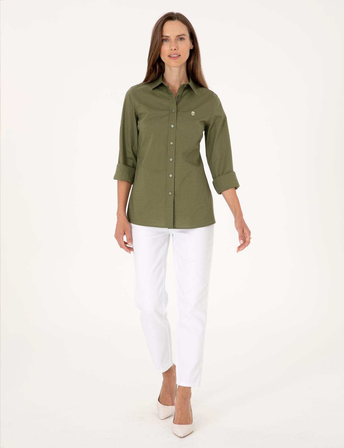 Haki Slim Fit Uzun Kollu Gömlek - 50313589037