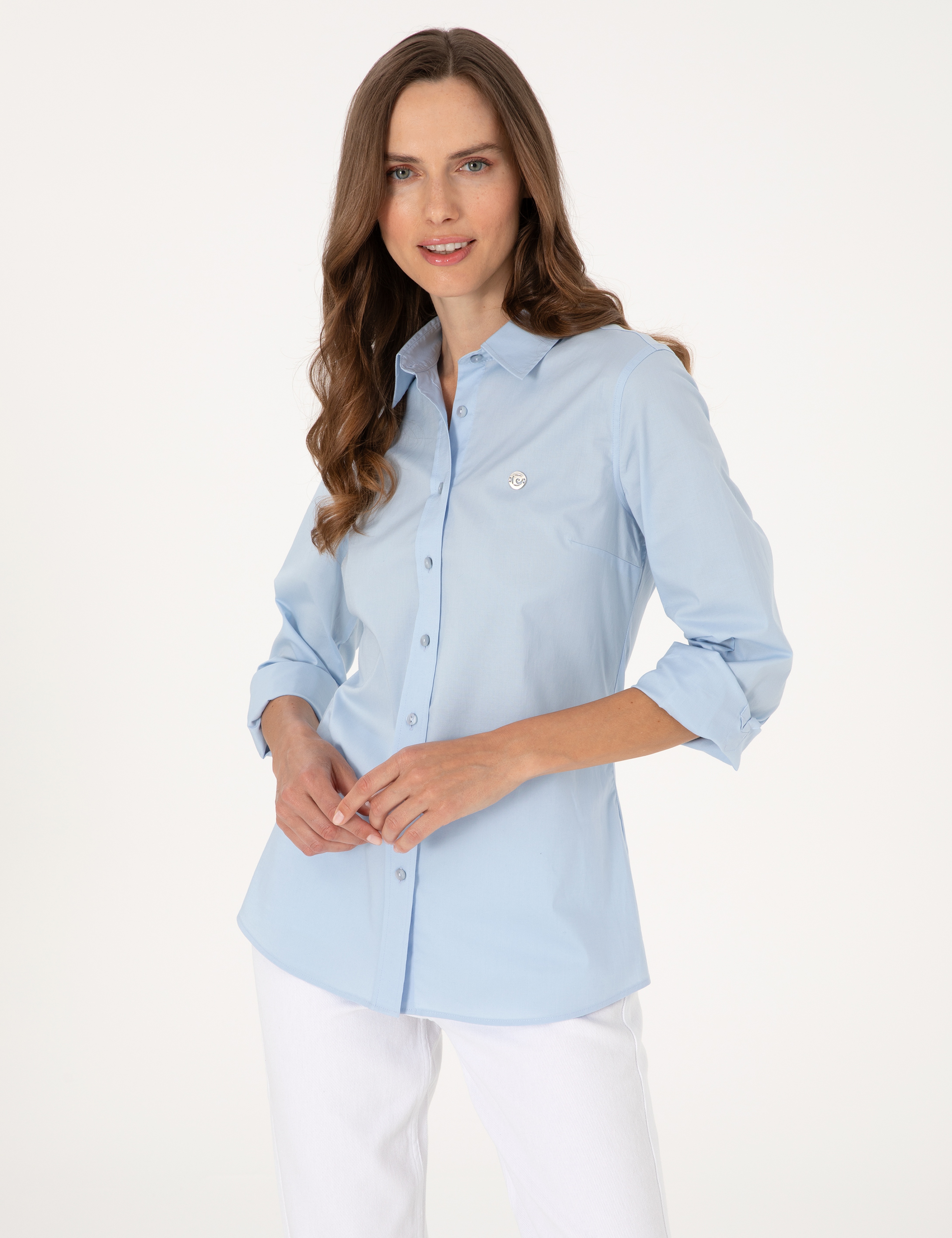 Açık Mavi Slim Fit Uzun Kollu Gömlek - Image 3