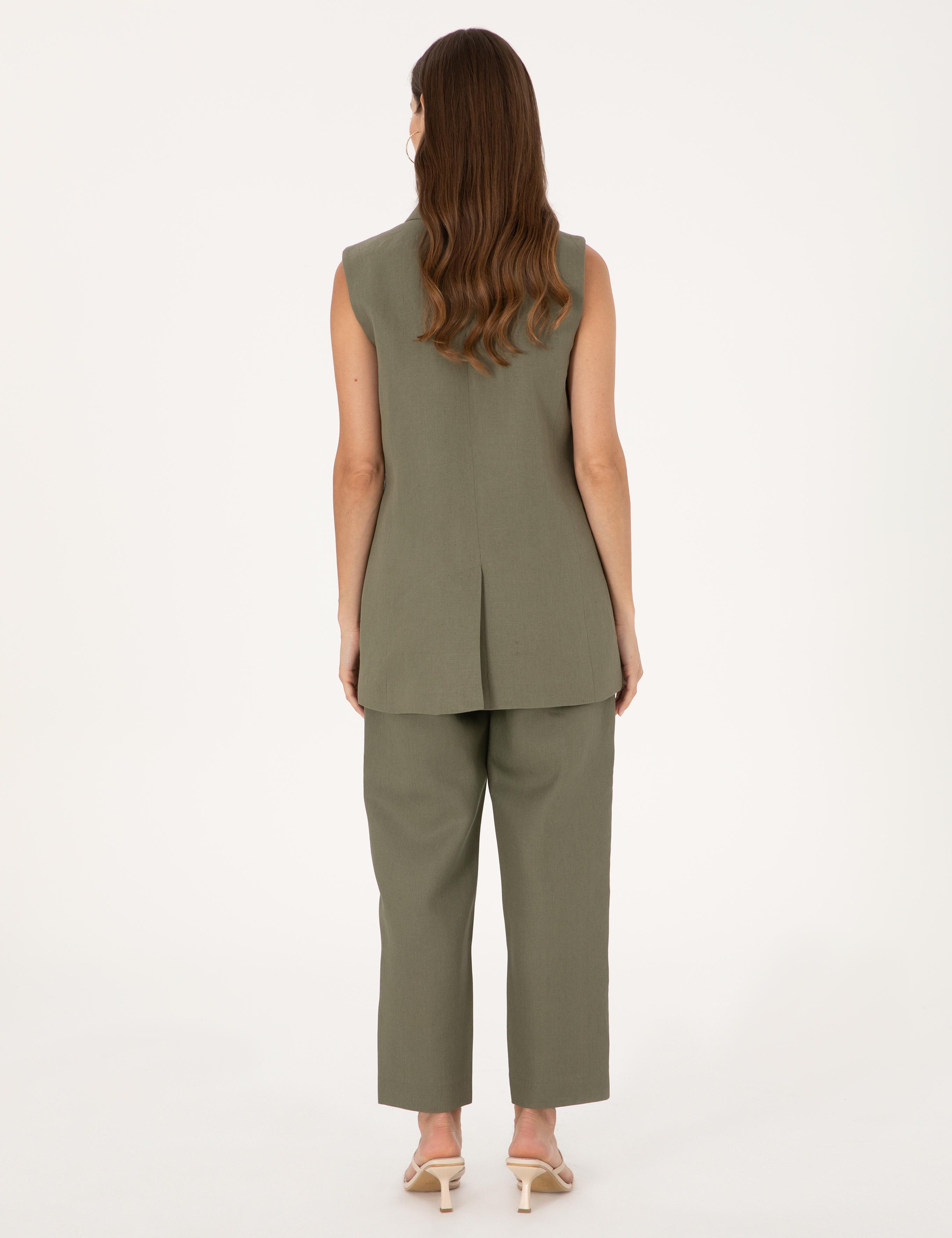 Haki Carrot Fit Keten Pantolon