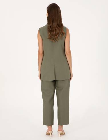 Haki Carrot Fit Keten Pantolon