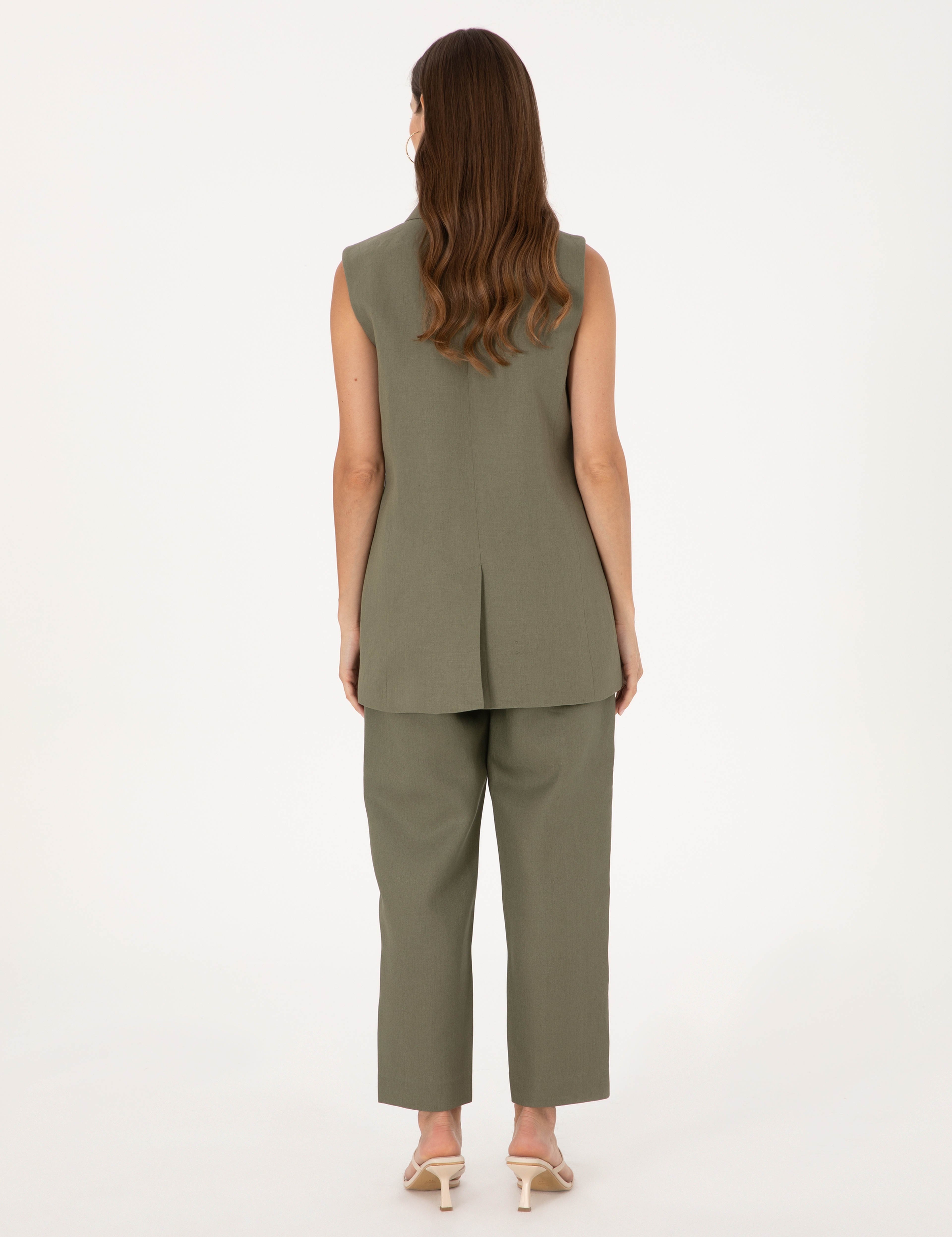 Haki Carrot Fit Keten Pantolon - Image 4