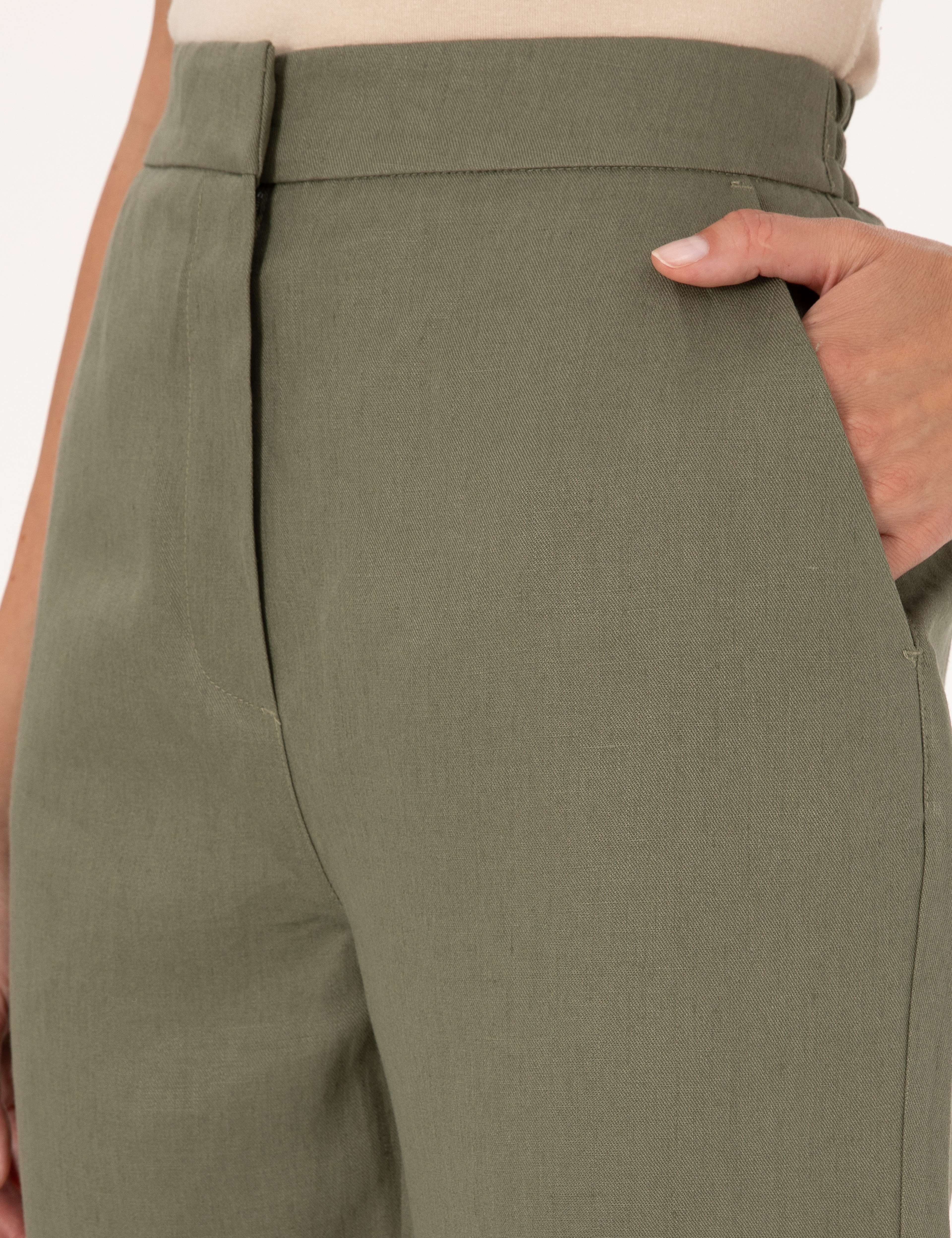 Haki Carrot Fit Keten Pantolon - Image 5