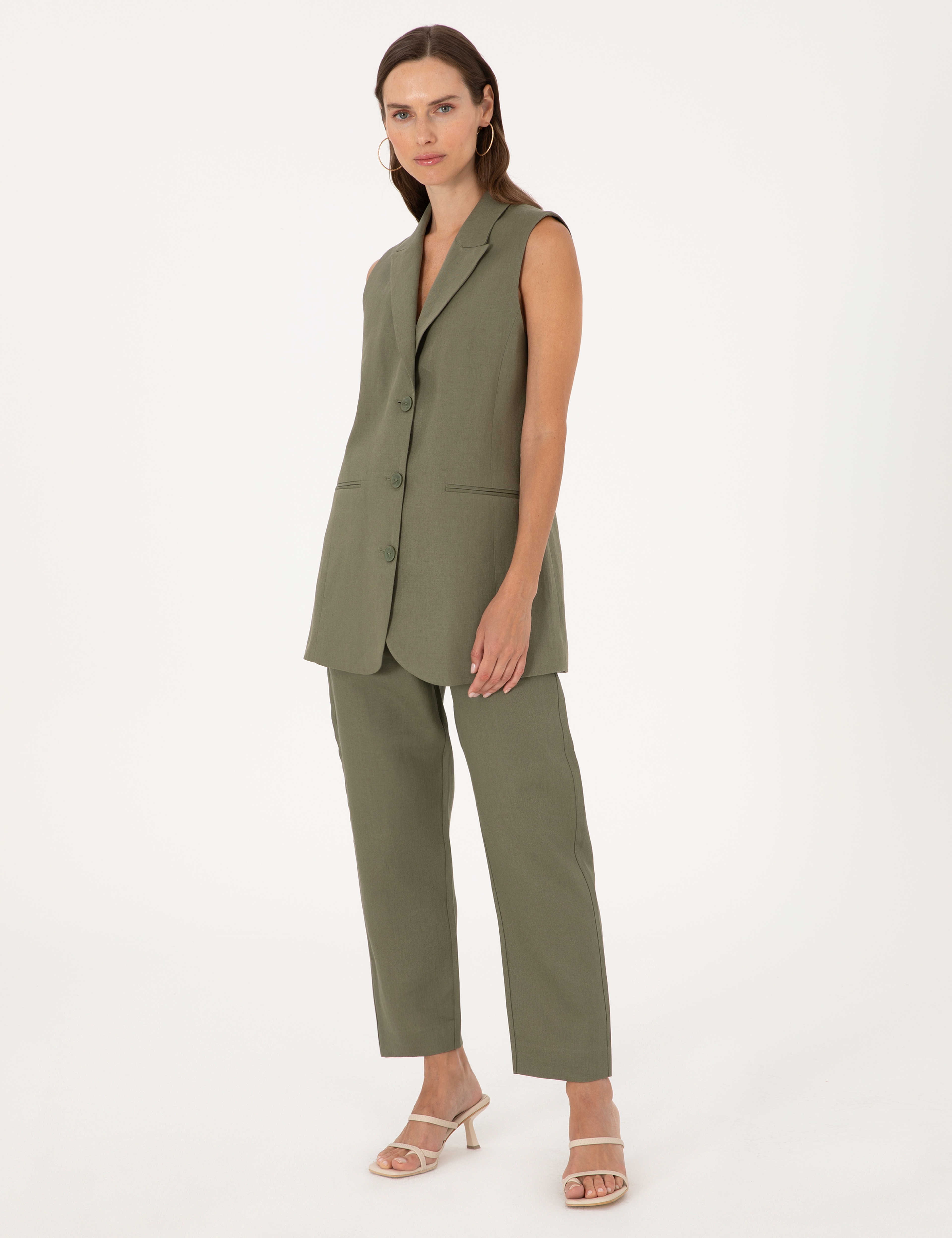 Haki Carrot Fit Keten Pantolon - Image 3