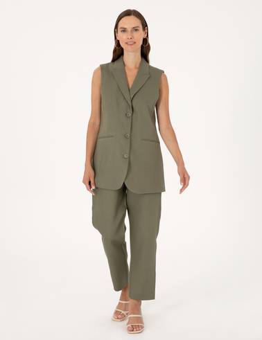 Haki Carrot Fit Keten Pantolon