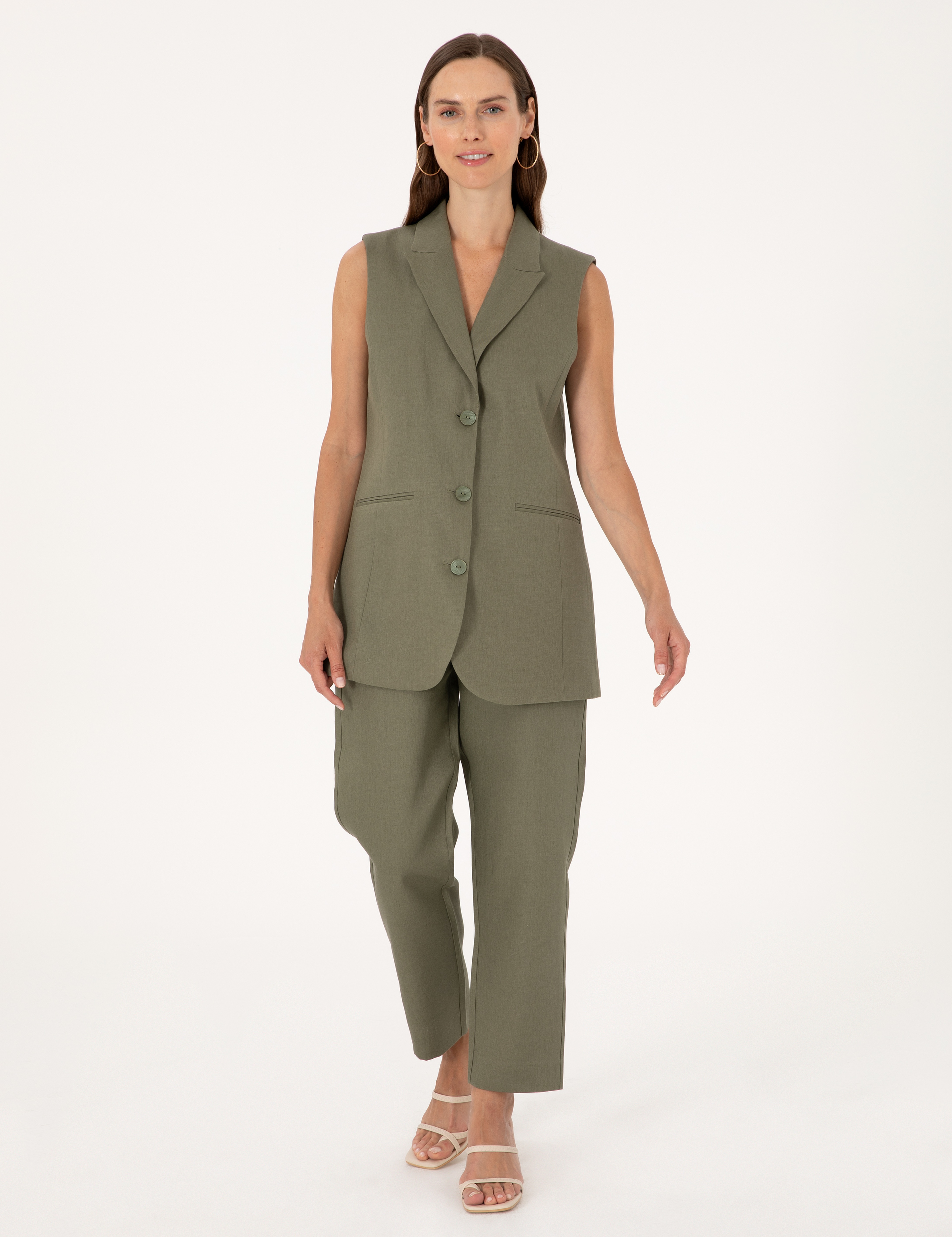 Haki Carrot Fit Keten Pantolon - Image 1