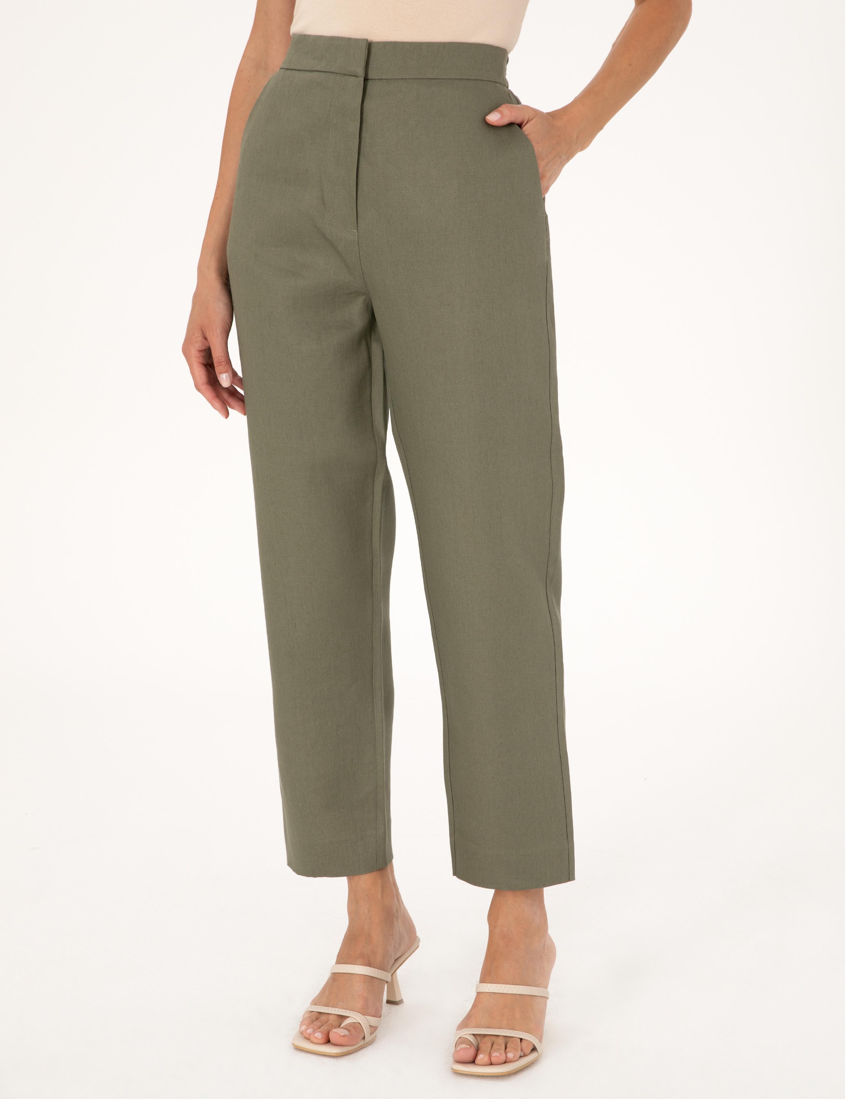 Haki Carrot Fit Keten Pantolon