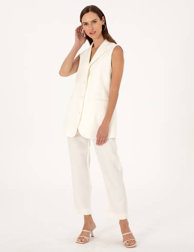 Ekru Carrot Fit Keten Pantolon