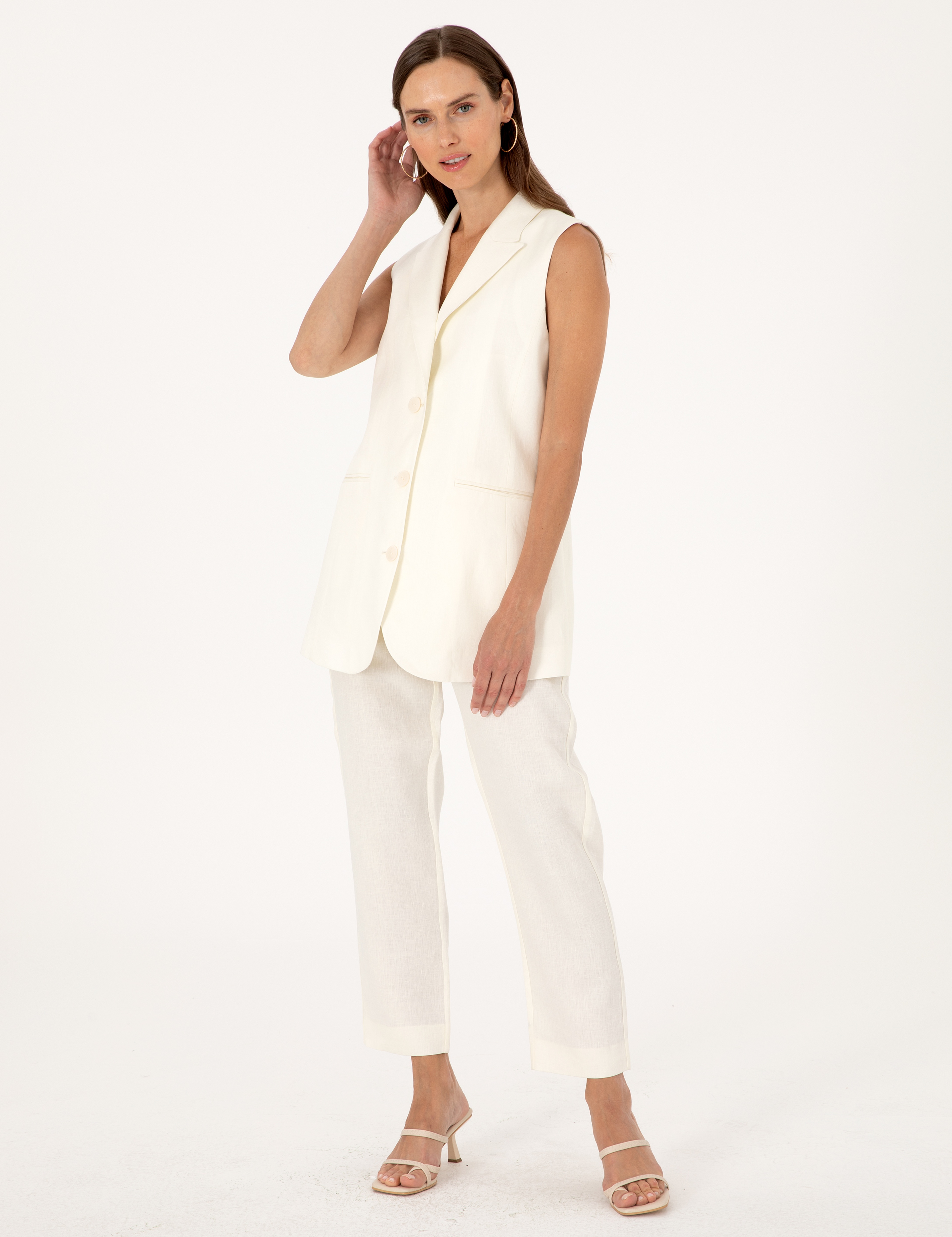 Ekru Carrot Fit Keten Pantolon - Image 1