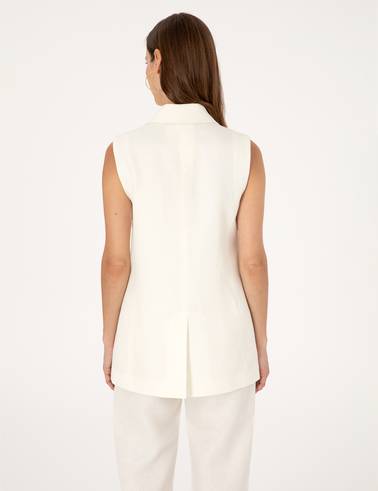 Ekru Regular Fit Keten Yelek