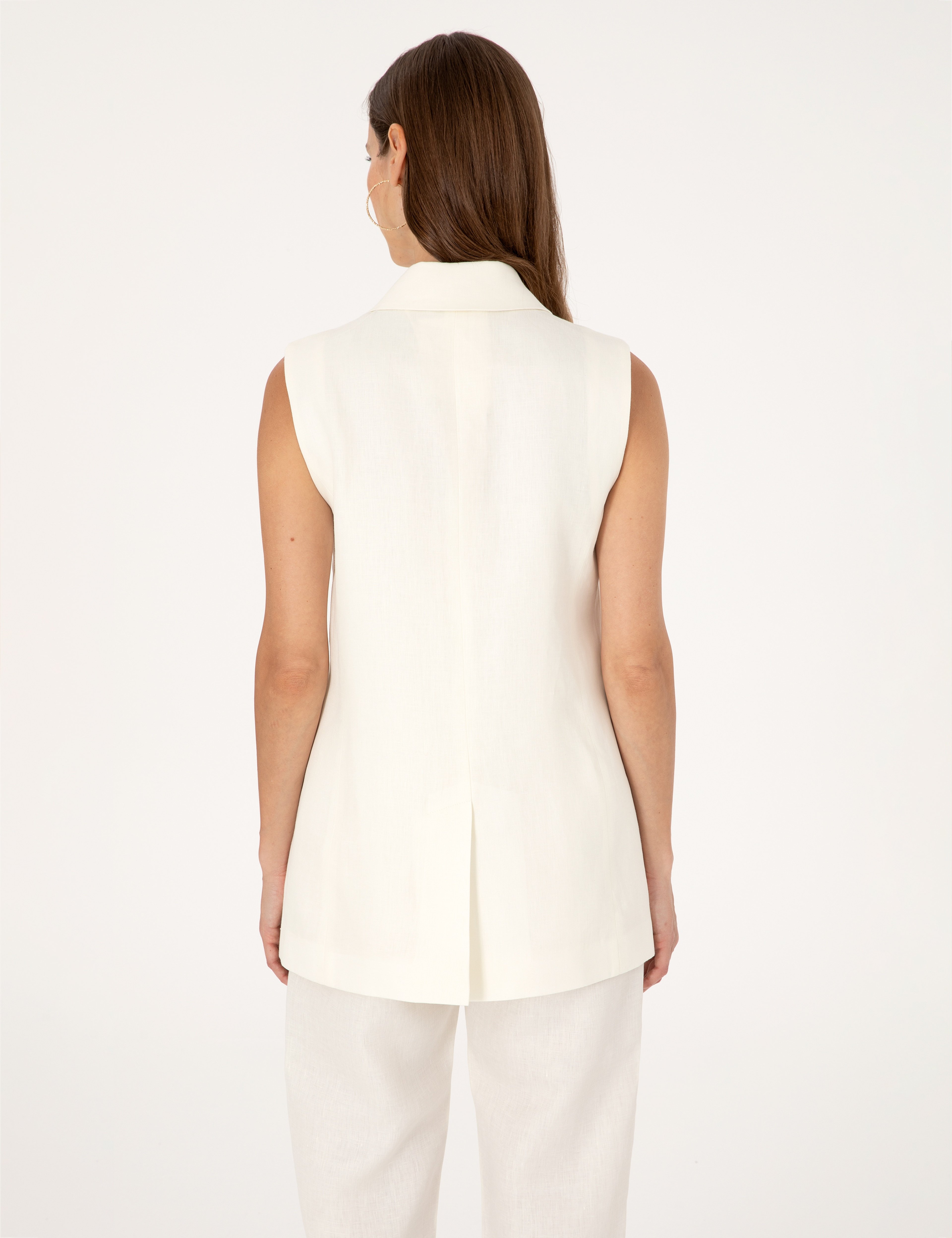 Ekru Regular Fit Keten Yelek - Image 5