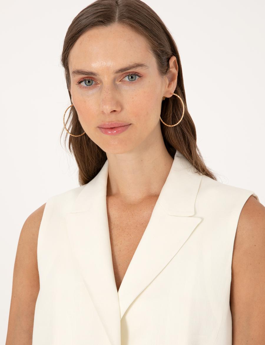 Ekru Regular Fit Keten Yelek