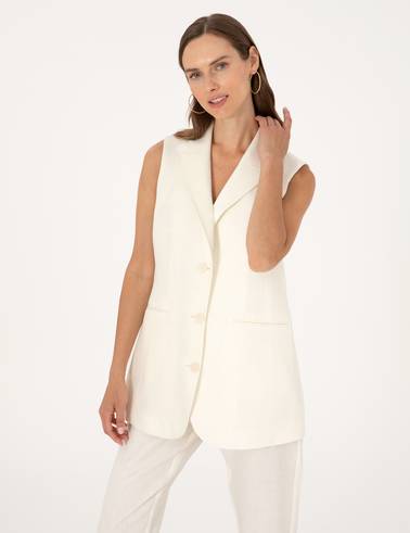 Ekru Regular Fit Keten Yelek
