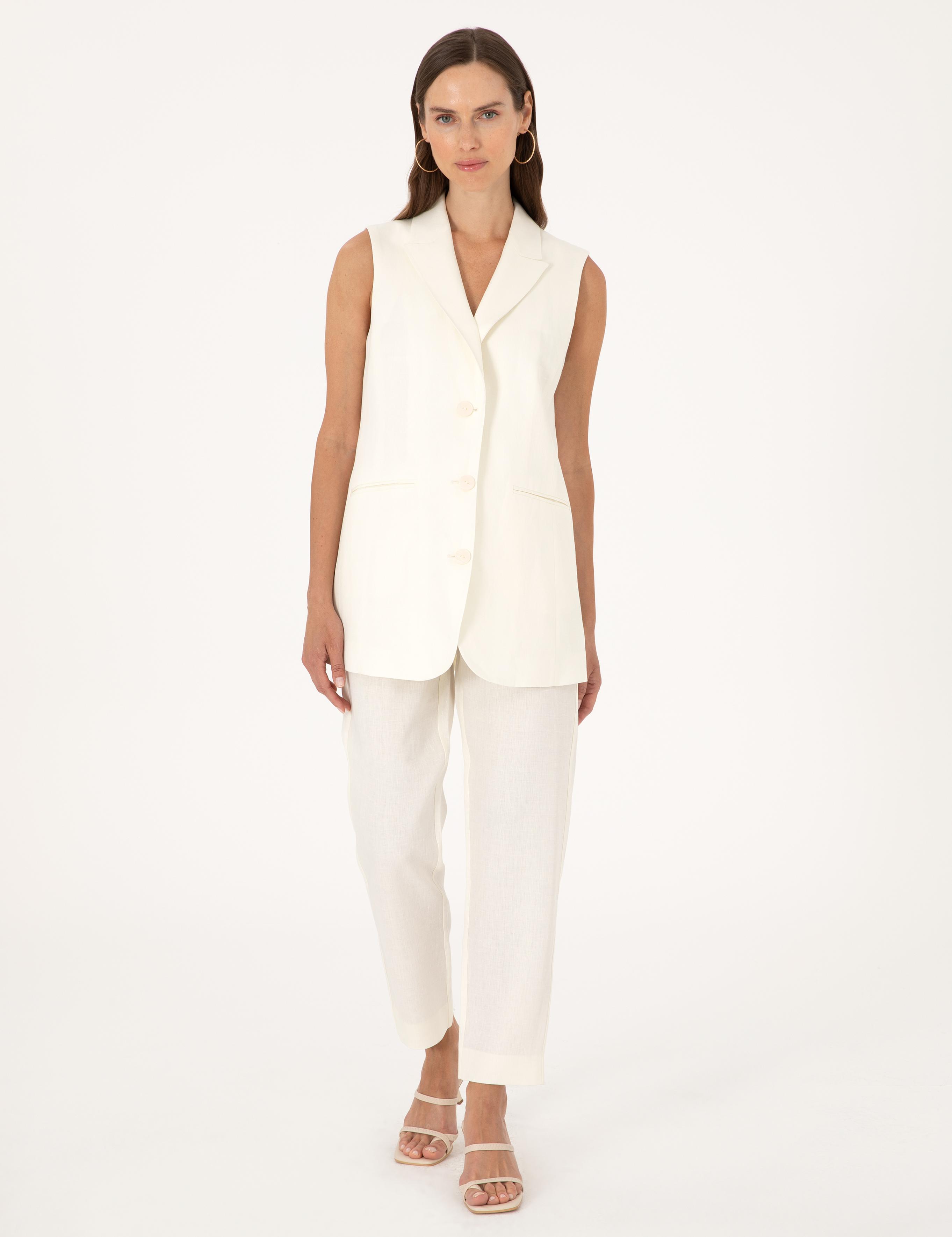 Ekru Regular Fit Keten Yelek