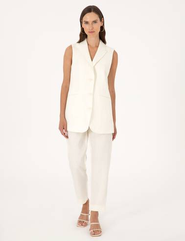 Ekru Regular Fit Keten Yelek