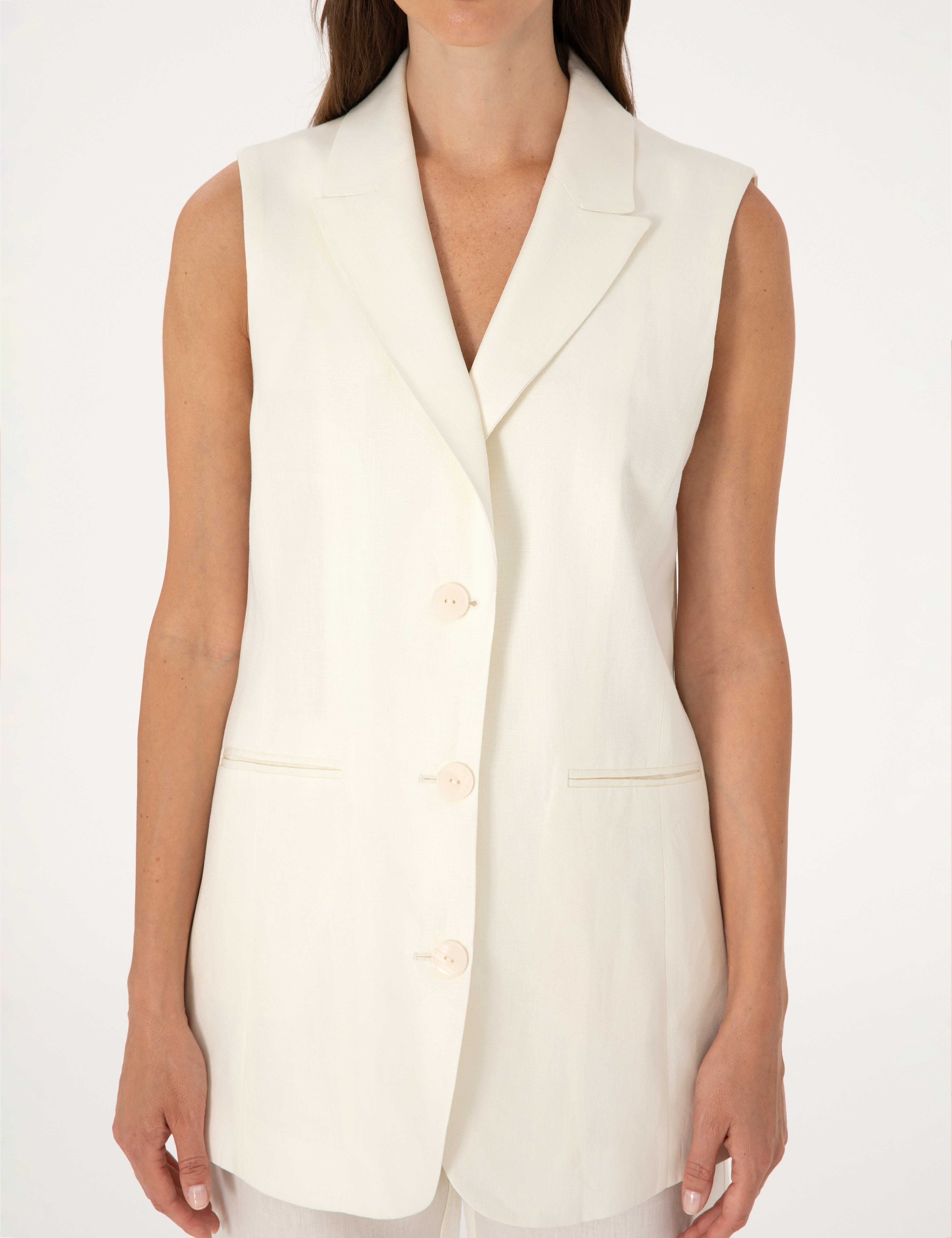 Ekru Regular Fit Keten Yelek - Image 6