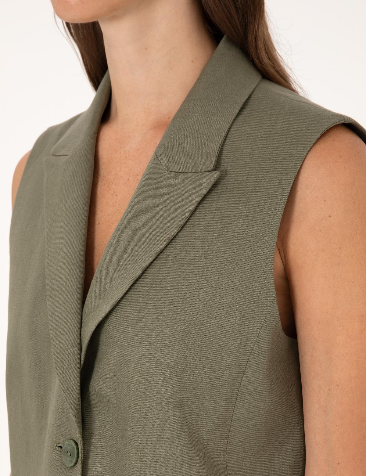 Haki Regular Fit Keten Yelek - 50299950002