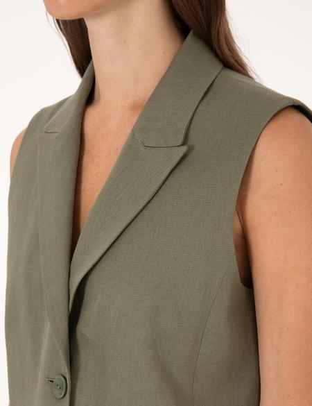 Haki Regular Fit Keten Yelek - 50299950002