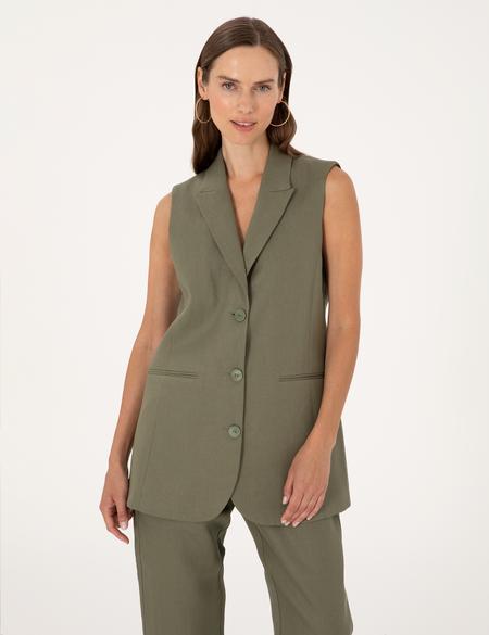 Haki Regular Fit Keten Yelek - 50299950002