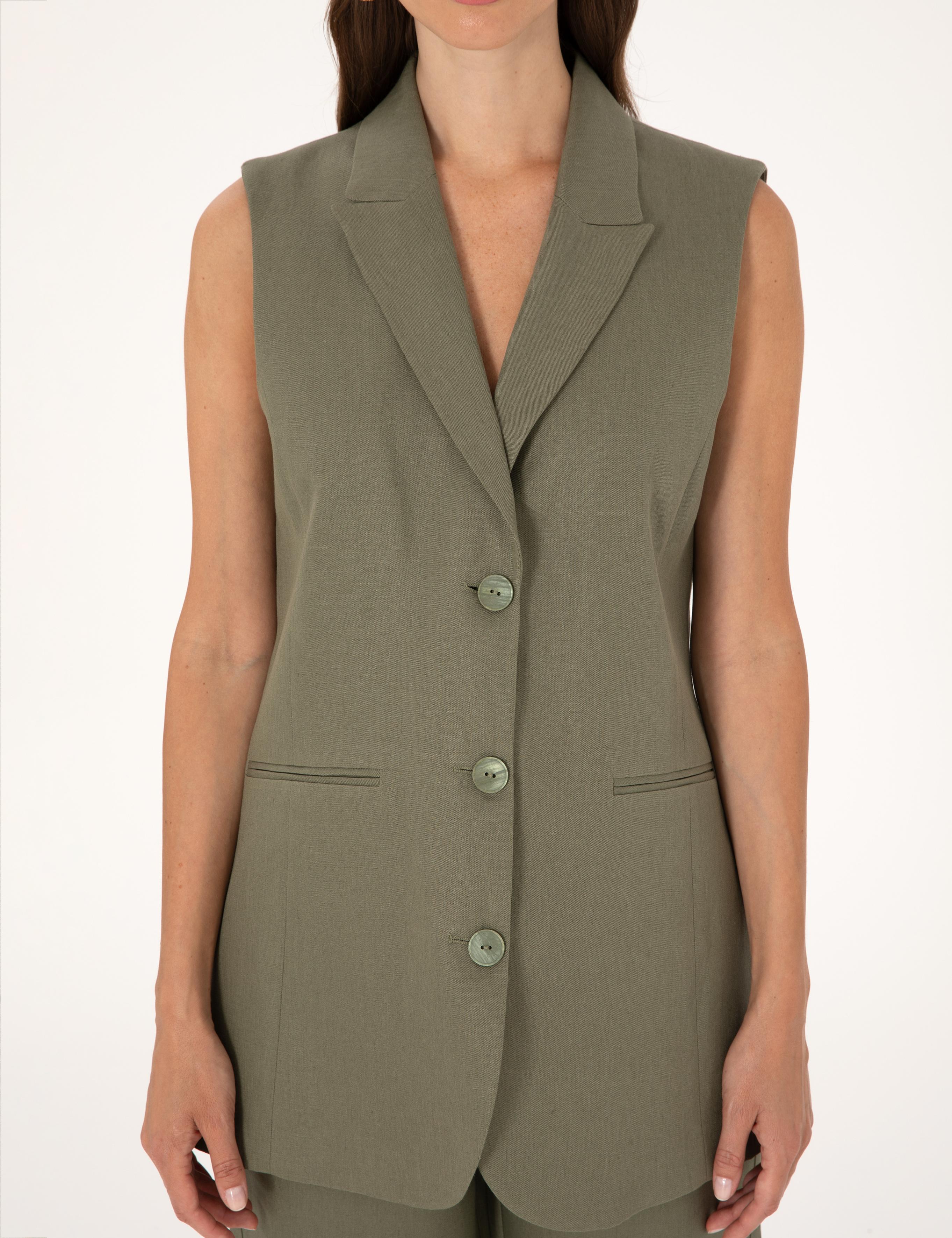 Haki Regular Fit Keten Yelek