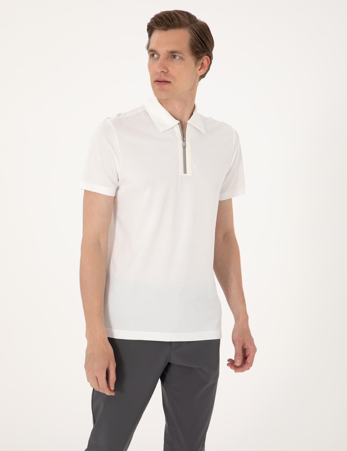 Ekru Ultralight Kumaş Slim Fit Polo Yaka Tişört - 50302623204