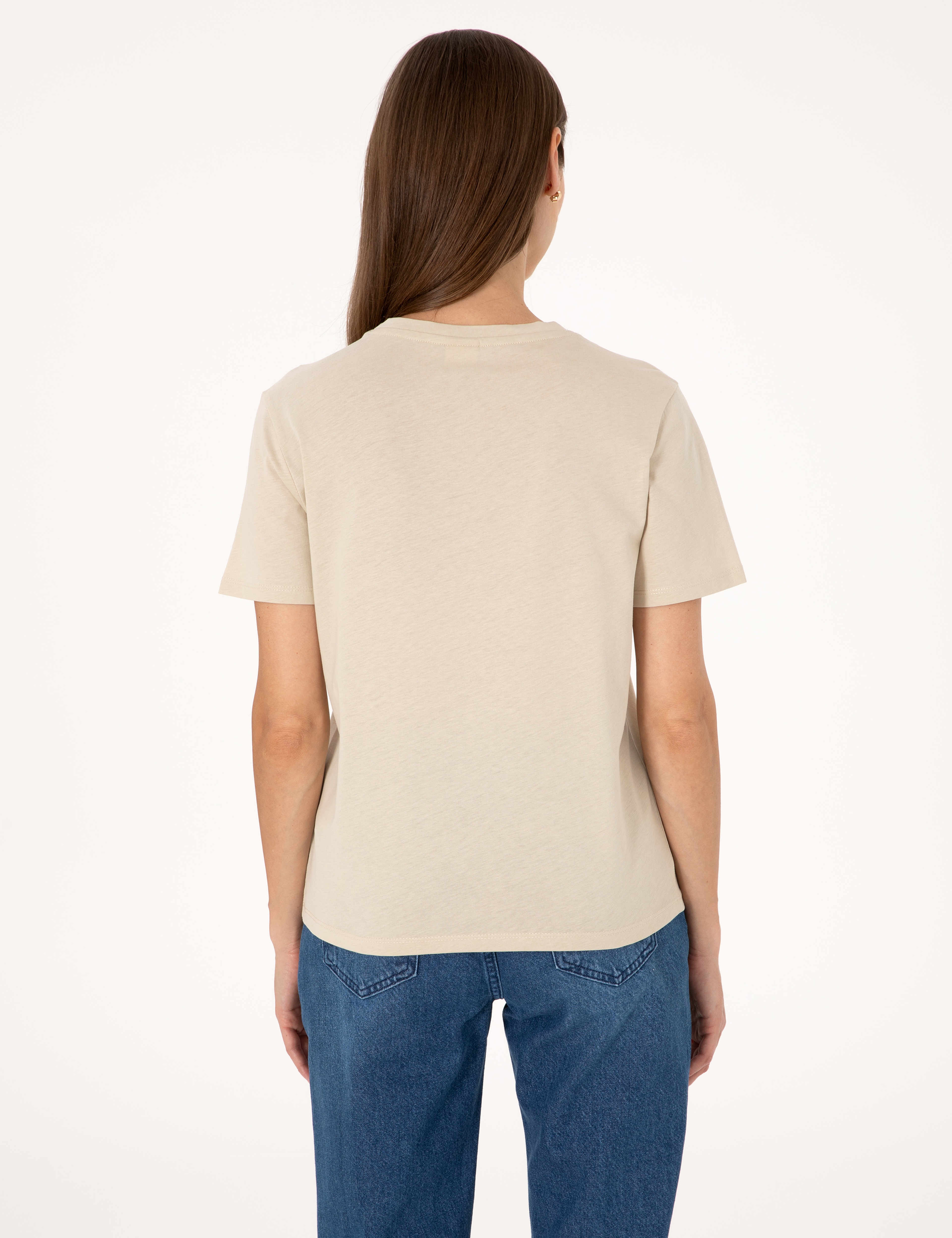 Kum Regular Fit Bisiklet Yaka Basic Tişört - Image 5