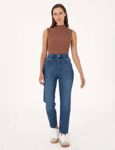 Açık Mavi Mom High Waist Fit Jean Pantolon