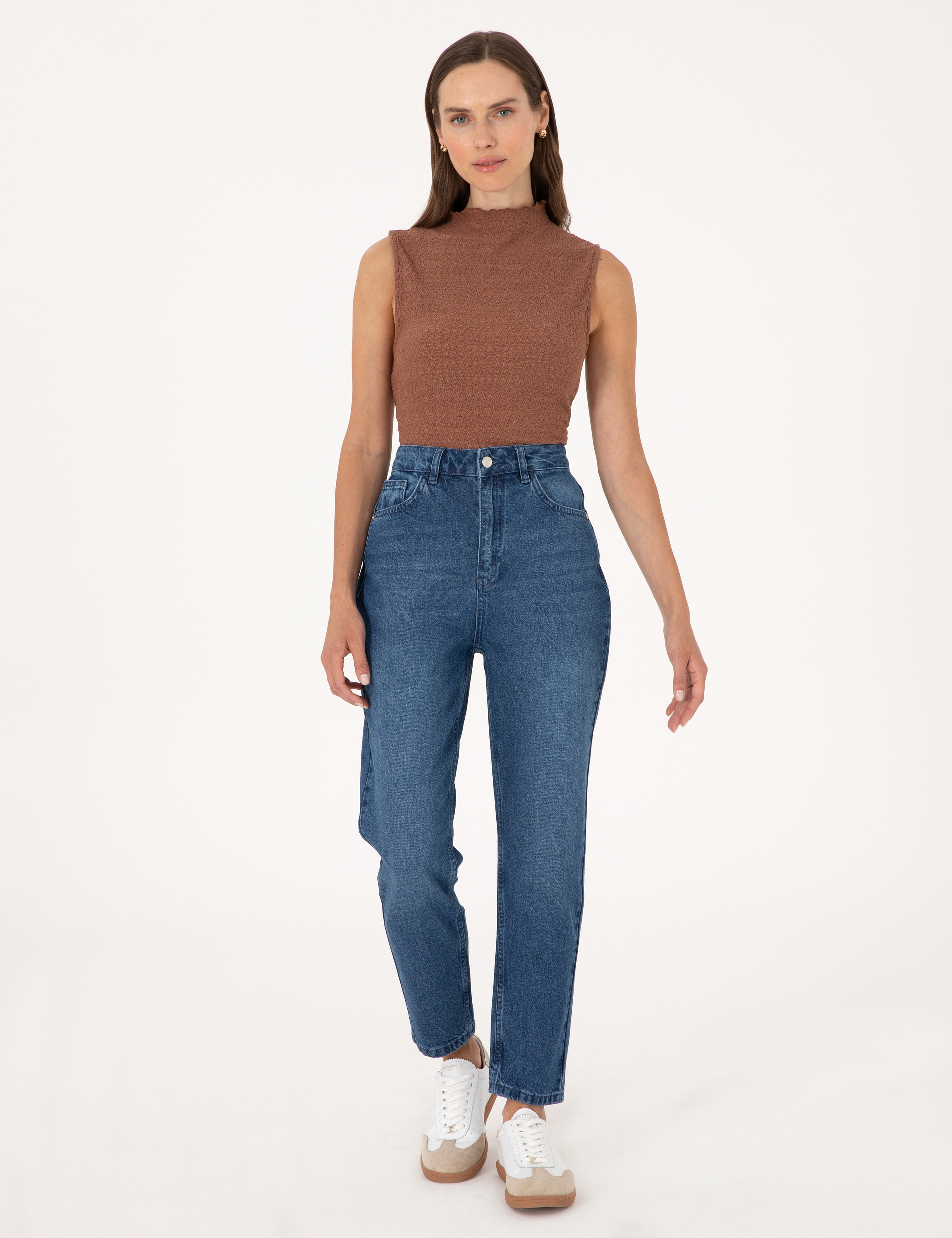 Açık Mavi Mom High Waist Fit Jean Pantolon