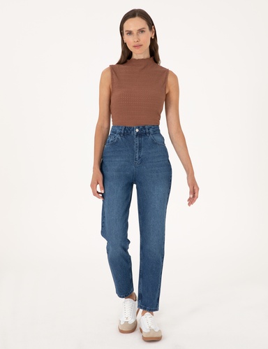 Açık Mavi Mom High Waist Fit Jean Pantolon
