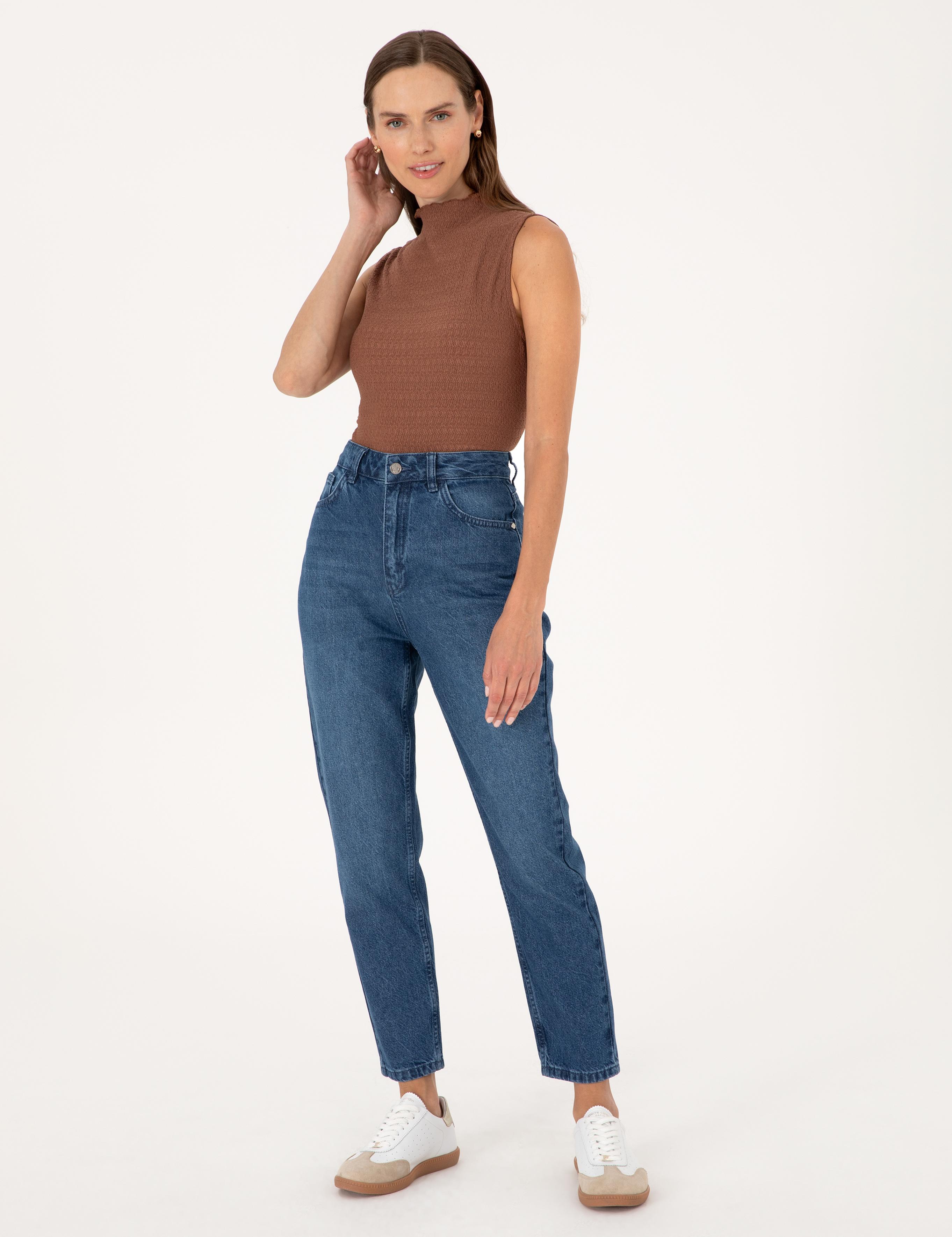 Açık Mavi Mom High Waist Fit Jean Pantolon