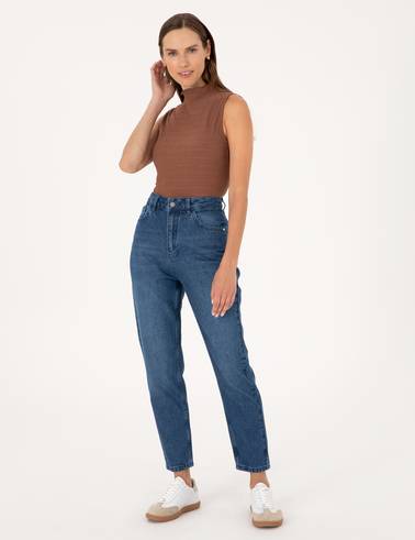 Açık Mavi Mom High Waist Fit Jean Pantolon